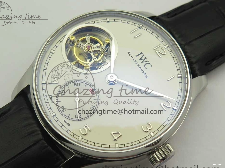 MIROTIME 0516 Efficient Portuguese Tourbillon IW5463 SS ZF Best Edition White Dial on Black Leather Strap 7170
